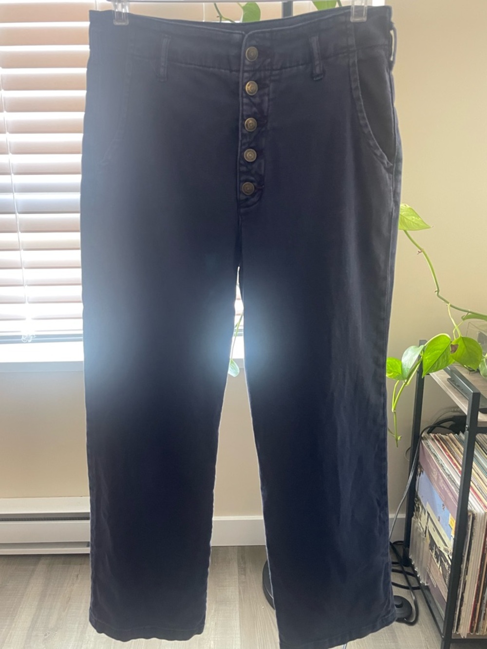 Pilcro Wide Leg Button-Front Pants in Navy